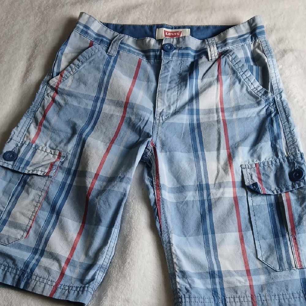 Levi's Blue and Red Plaid Cargo Shorts